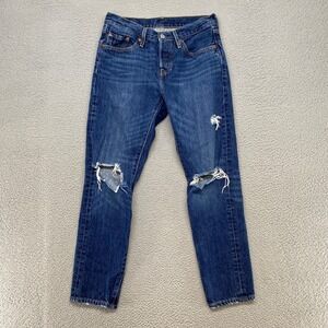 Levi's 501 Tapered Jeans Womens 25 High Rise Dark Wash Distressed Button Fly